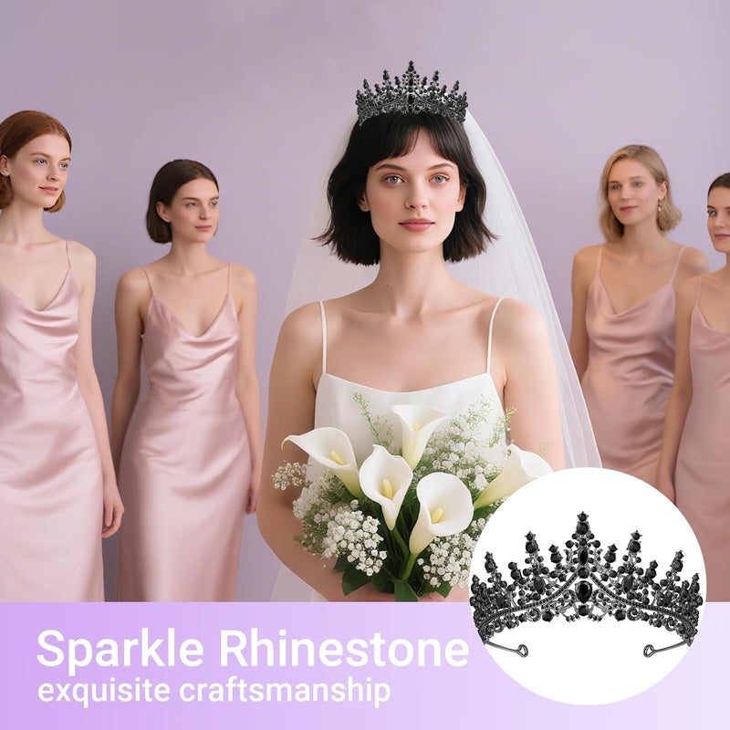 Queenship Tiara Crown for Women, Queen Tiara for Birthday Prom Bridal Party Custome Black - Image 5